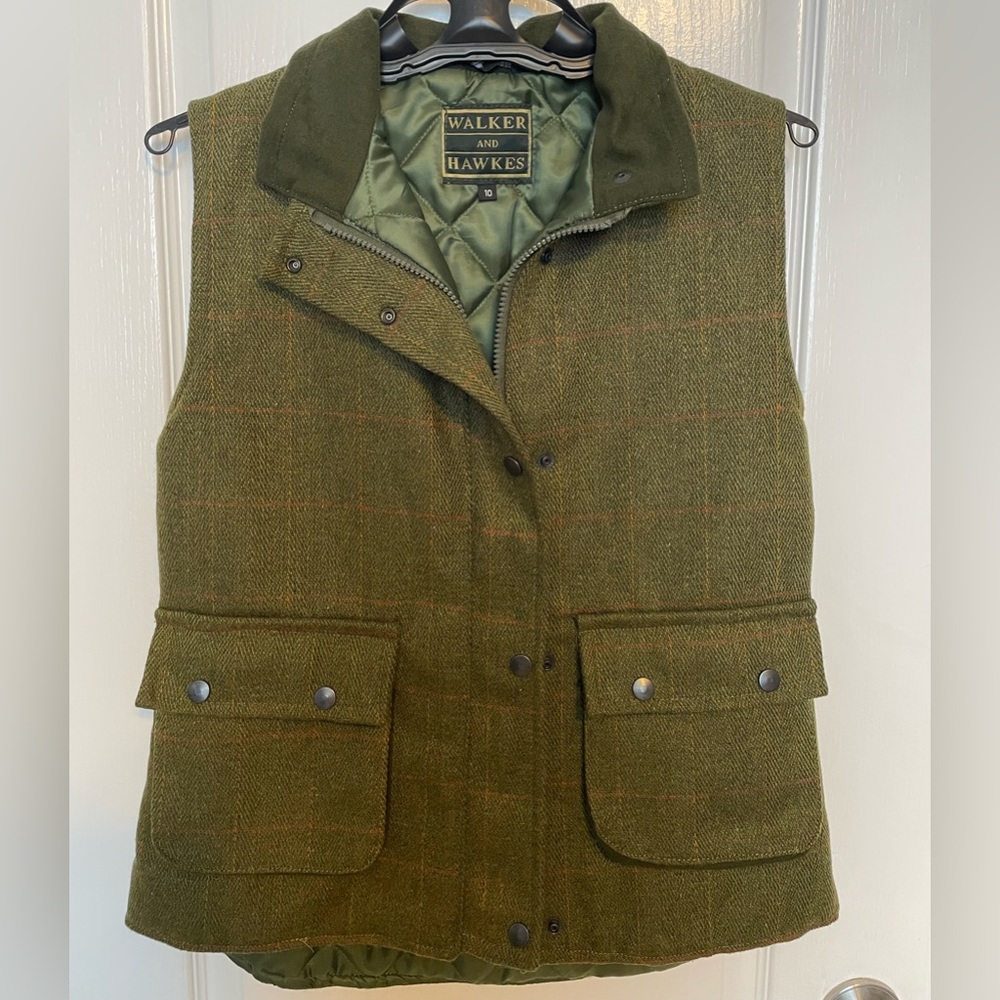Walker and Hawkes Women's Derby Tweed Shooting Waistcoat Country Dark Sage US 8